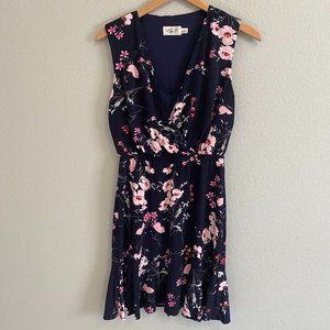 Dark Blue Eliza J Stretchy Dress with Pink Flowers | Size 4